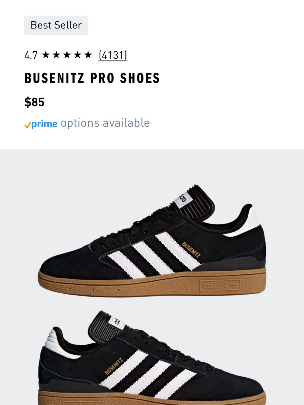 adidas Busenitz Pro Black White Gum Skate Shoes
